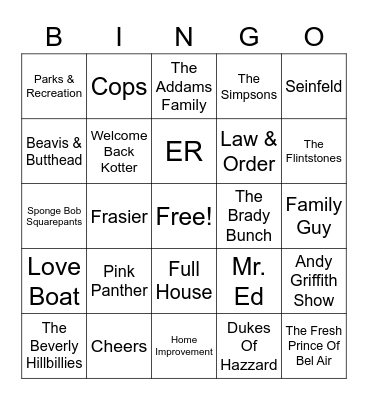 TV Theme Songs Bingo Card