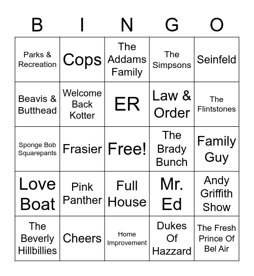 TV Theme Songs Bingo Card