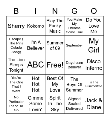 Feel Good Hits Bingo Card