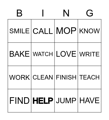 VERBS Bingo Card