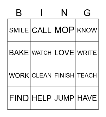 VERBS Bingo Card