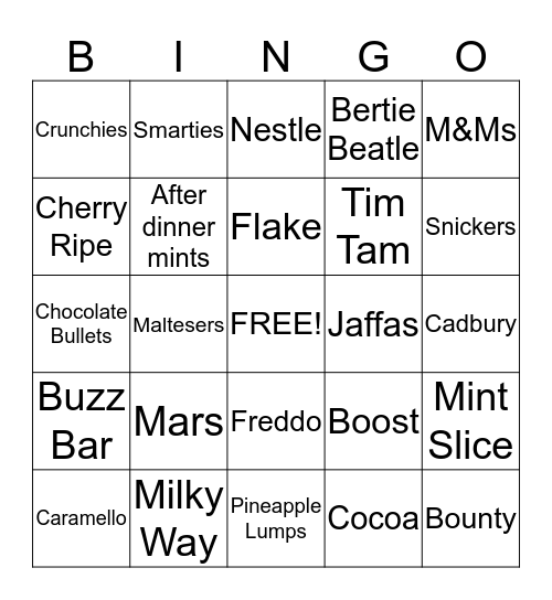 Chocolate Bingo Card