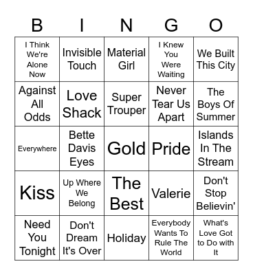 Hits Of The 80'S Bingo Card