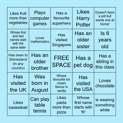 Find a Friend Who... Bingo Card