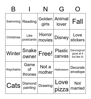 Pen pal Bingo Card