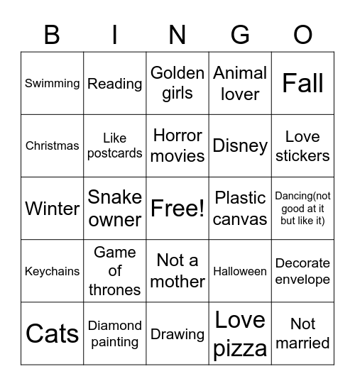 Pen pal Bingo Card