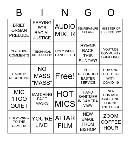 CCG COVID-19 LIVE STREAM BINGO Card