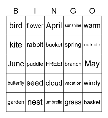 Spring Bingo Card