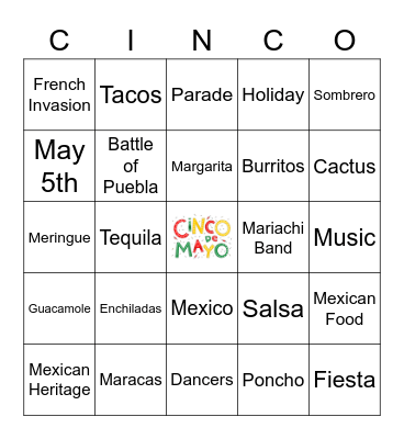 Cinco de Mayo Bingo Card