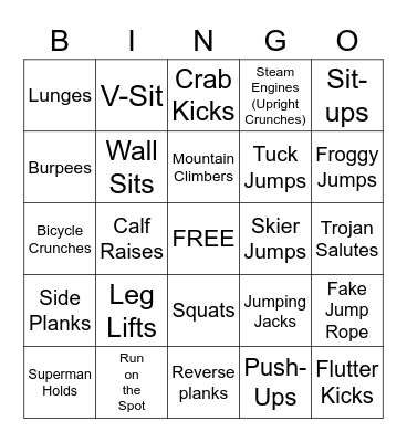 Fitness Bingo Card