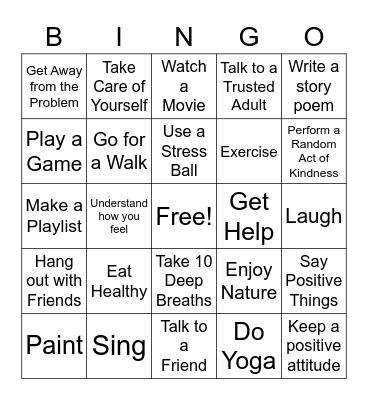 Coping Skills Bingo  Bingo Card