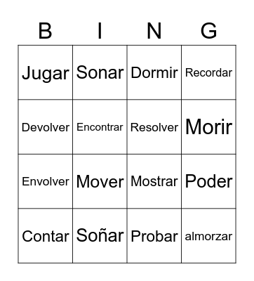 Spanish Words Bingo Card