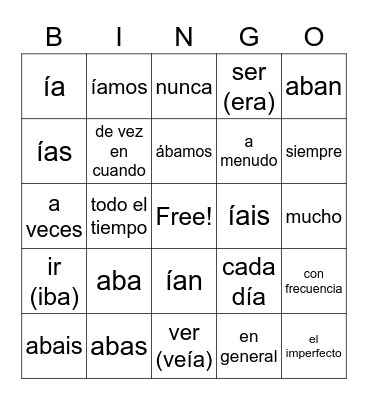 Spanish Bingo Card