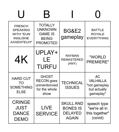 UBI FORWARD Bingo Card