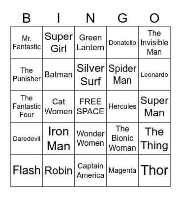 SUPER  HERO Bingo Card