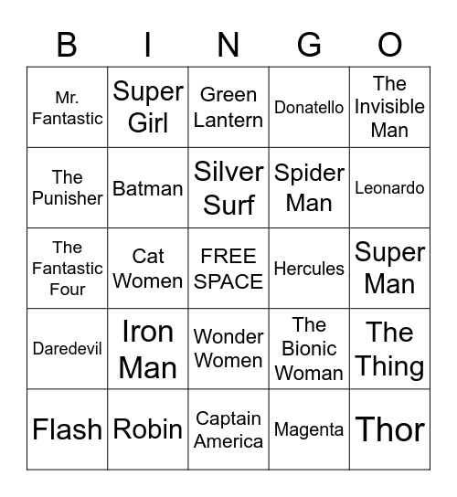 SUPER  HERO Bingo Card