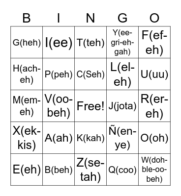 Spanish Bingo Card