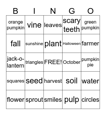 Pumpkin Bingo Card