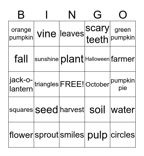Pumpkin Bingo Card