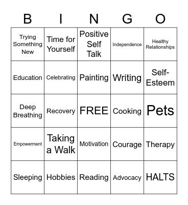 Recovery Bingo Card