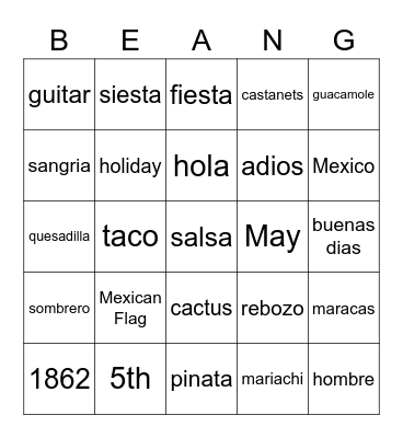 Cinco de Mayo Bingo Card