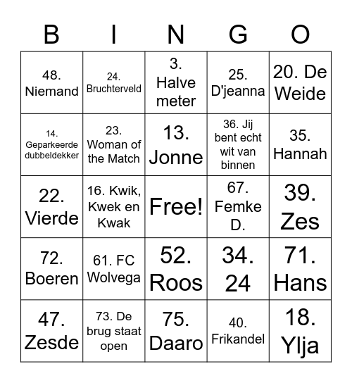 Dutch Bingo Card