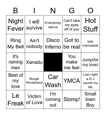 Disco Divas Bingo Card