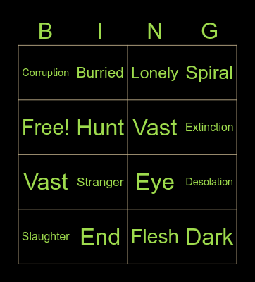 TMA Apocalypse Bingo Card