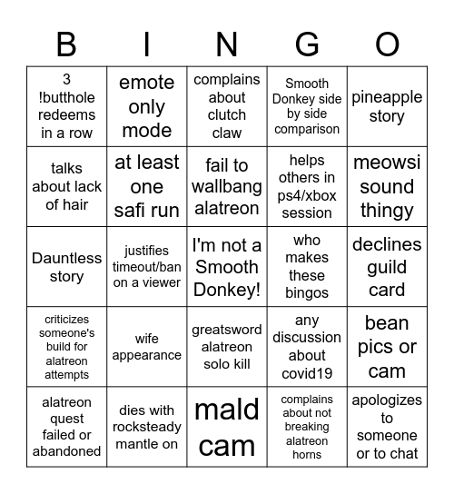 July 12th 2020 Bingo Card