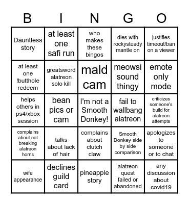 July 12th 2020 Bingo Card