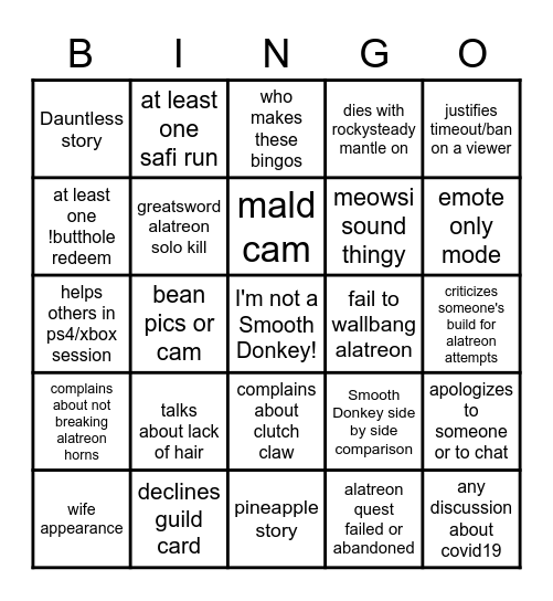 July 12th 2020 Bingo Card