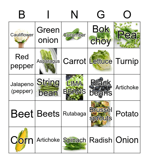 VEGETABLES Bingo Card