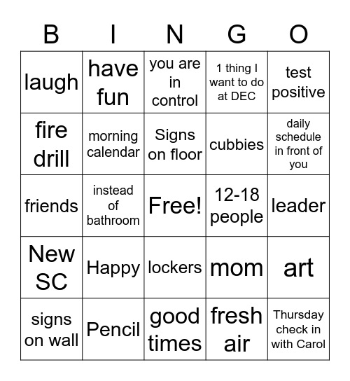 Things Bingo Card
