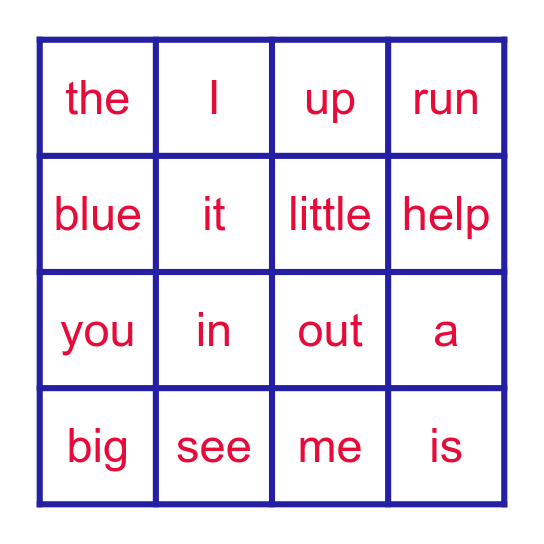 Sight Word Bingo Card