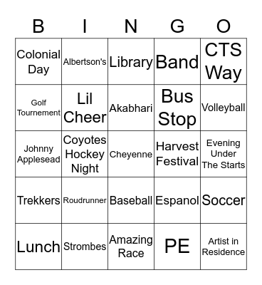 CTS Family Bingo Night Bingo Card