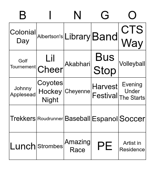 CTS Family Bingo Night Bingo Card