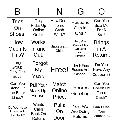 Torrid Cash/Covid-19 Bingo! Bingo Card