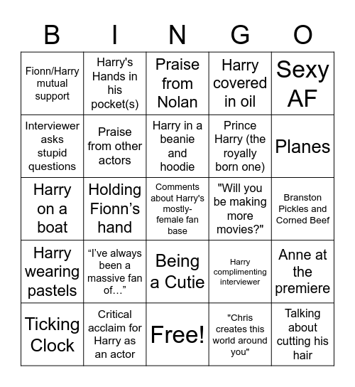 Dunkirk Themed Weekends Bingo Card