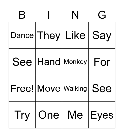 Dance Monkey Bingo Card