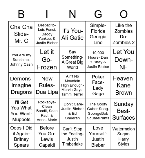 Music Bingo Card