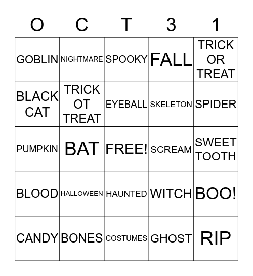 Spooky Bingo Card