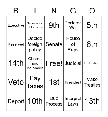 Constitution Bingo Card
