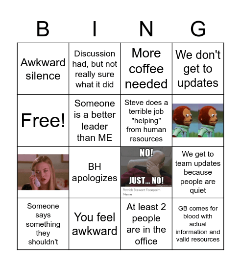 Awkward Monday Bingo Card