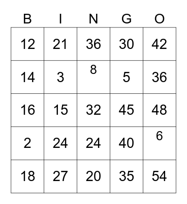 Multiplication (2, 3, 4, 5, 6) Bingo Card