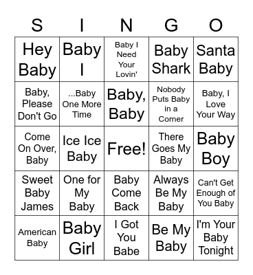 Baby Singo Bingo Card