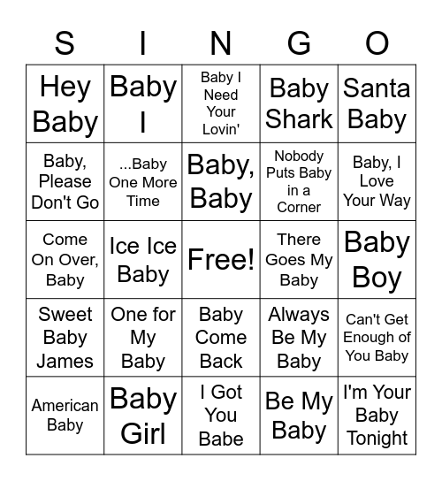 Baby Singo Bingo Card