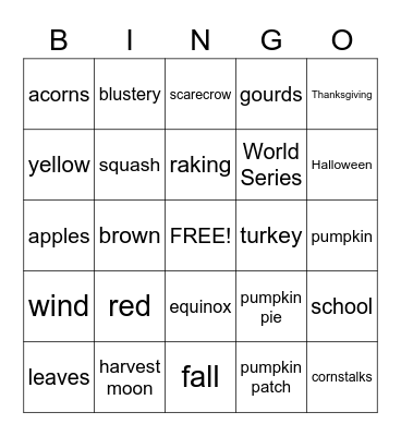 Fall Bingo Card