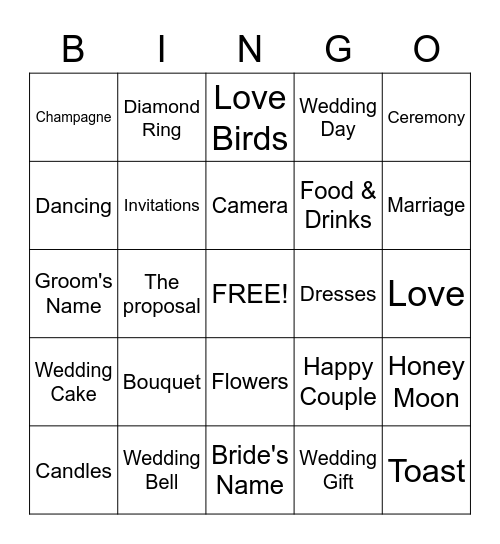 BINGO, WEDDING BING, Bridal Shower Bingo Card