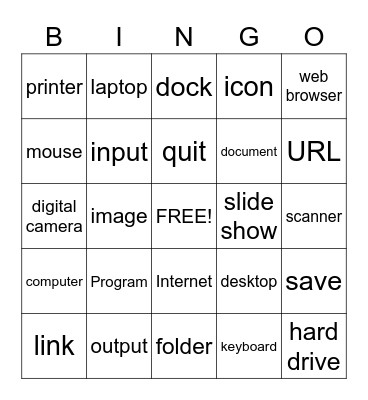 Technology Vocabulary, Computer Vocabulary Bingo Card