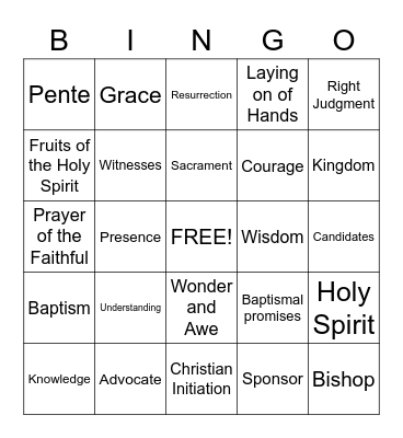 Confirmation Bingo Card